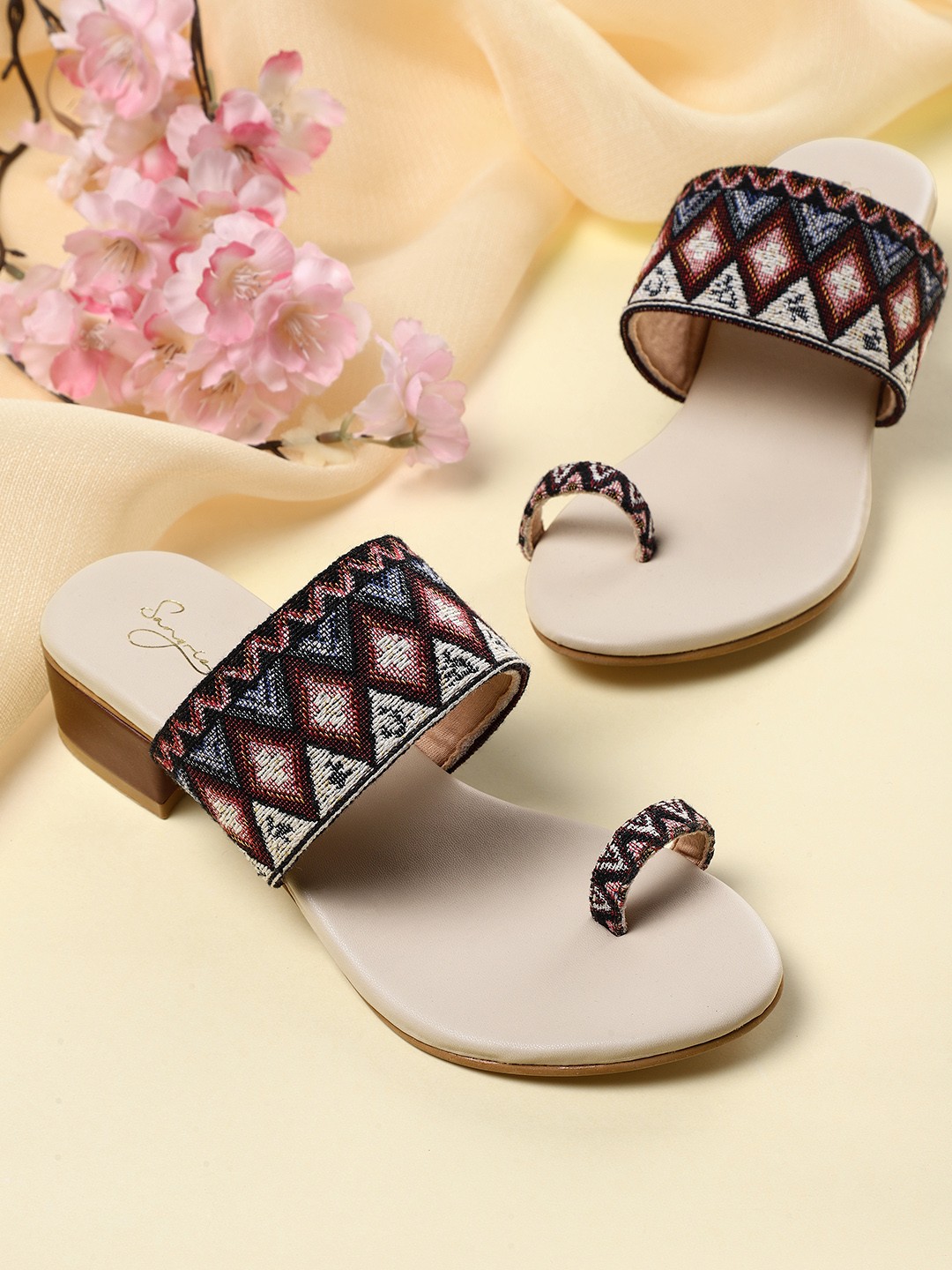 

Sangria Ethnic Motif Woven Design Heels, Maroon