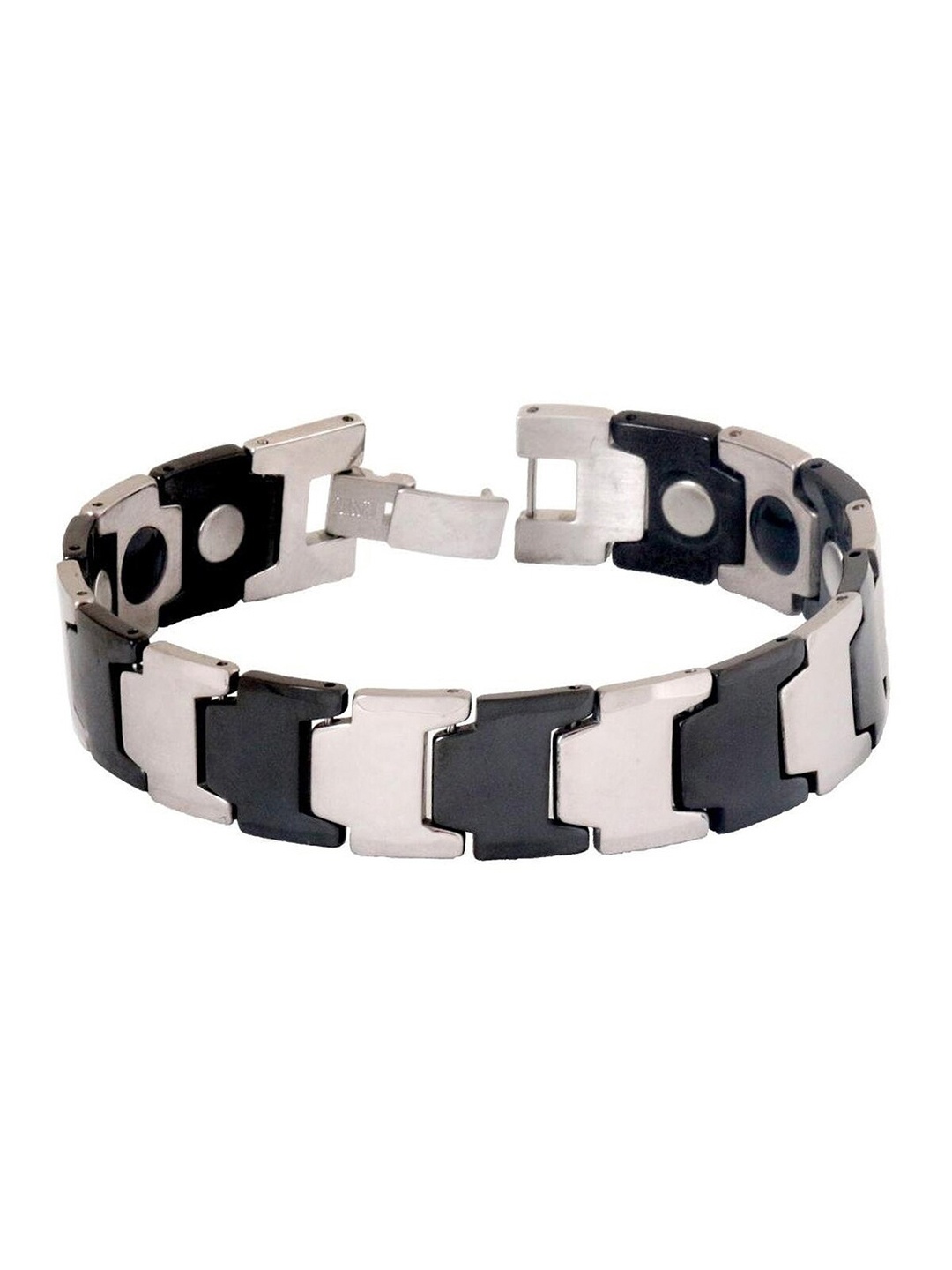 

ZIVOM Men Silver-Toned & Black Silver-Plated Link Bracelet