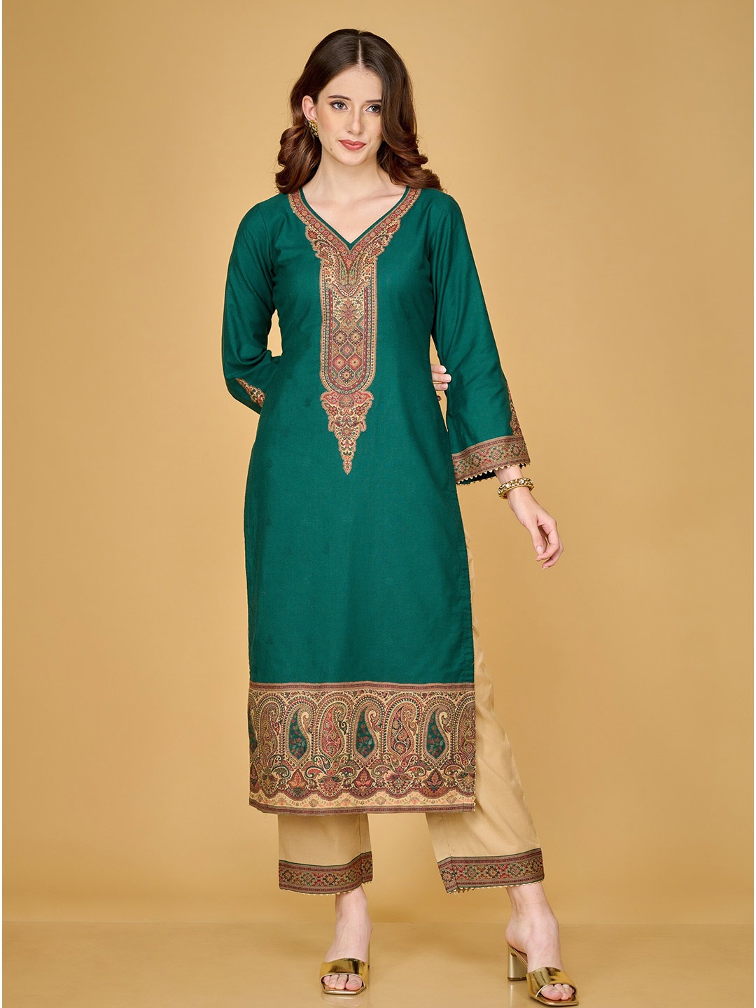 

Safaa Green & Brown Viscose Rayon Unstitched Dress Material