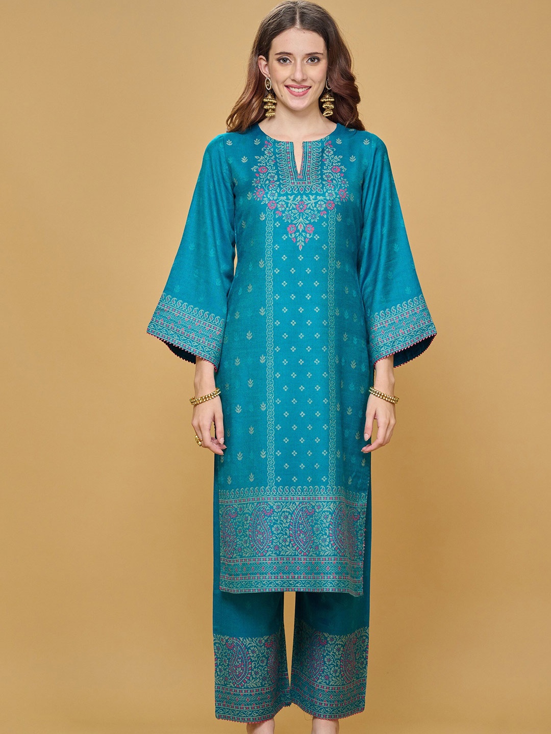 

Safaa Green & Coral Viscose Rayon Unstitched Dress Material