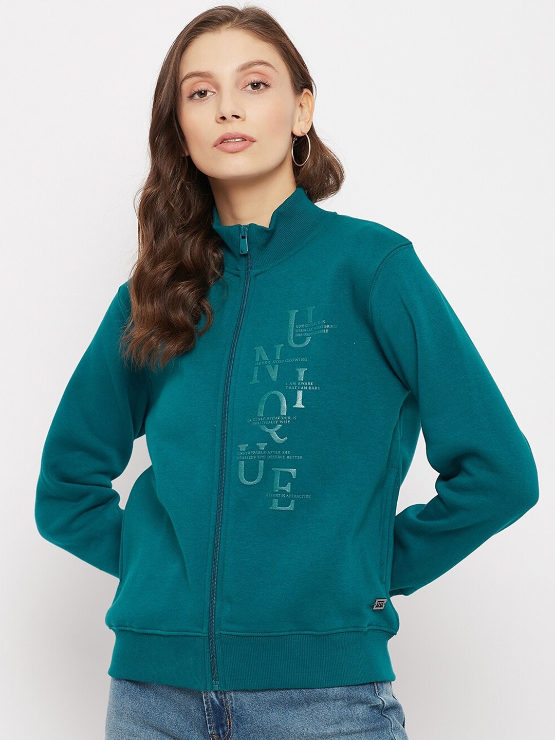 

Madame Women Plus Size Green Printed Cotton Sweatshirt