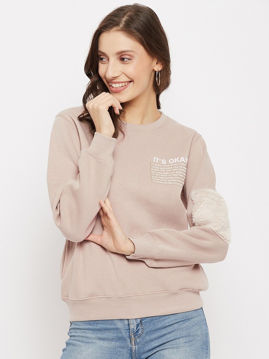 

Madame Women Beige Cotton Sweatshirt