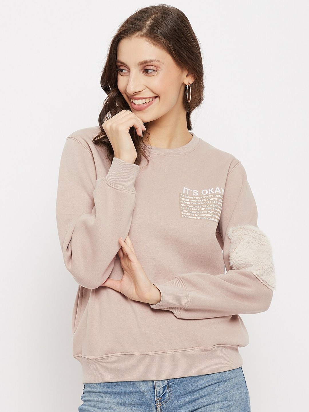 

Madame Women Plus Size Beige Cotton Sweatshirt