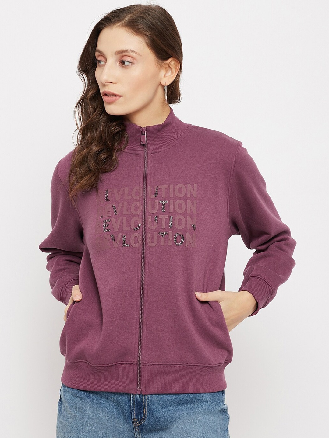 

Madame Women Mauve Printed Cotton Sweatshirt