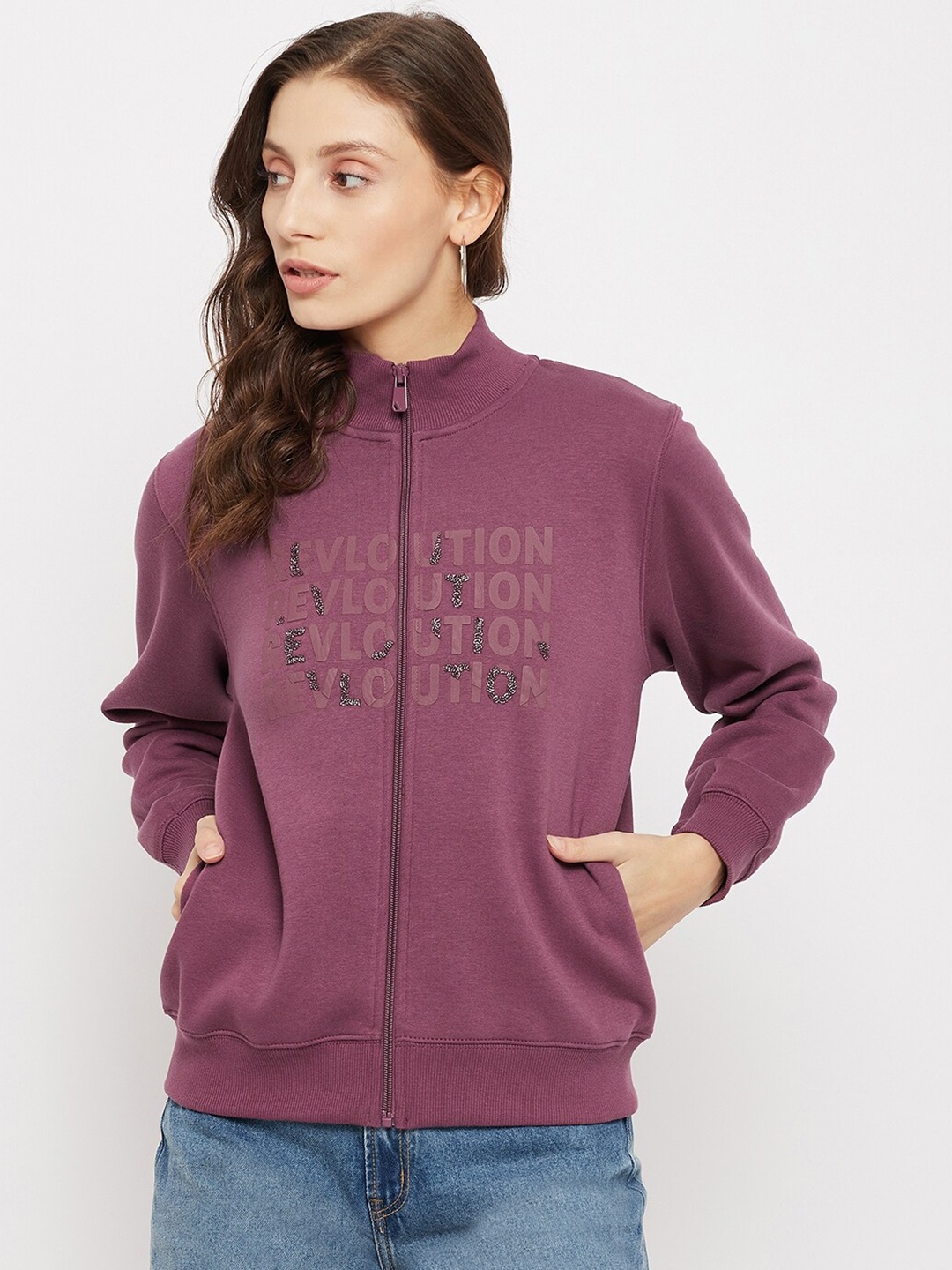 

Madame Women Plus Size Mauve Printed Cotton Sweatshirt