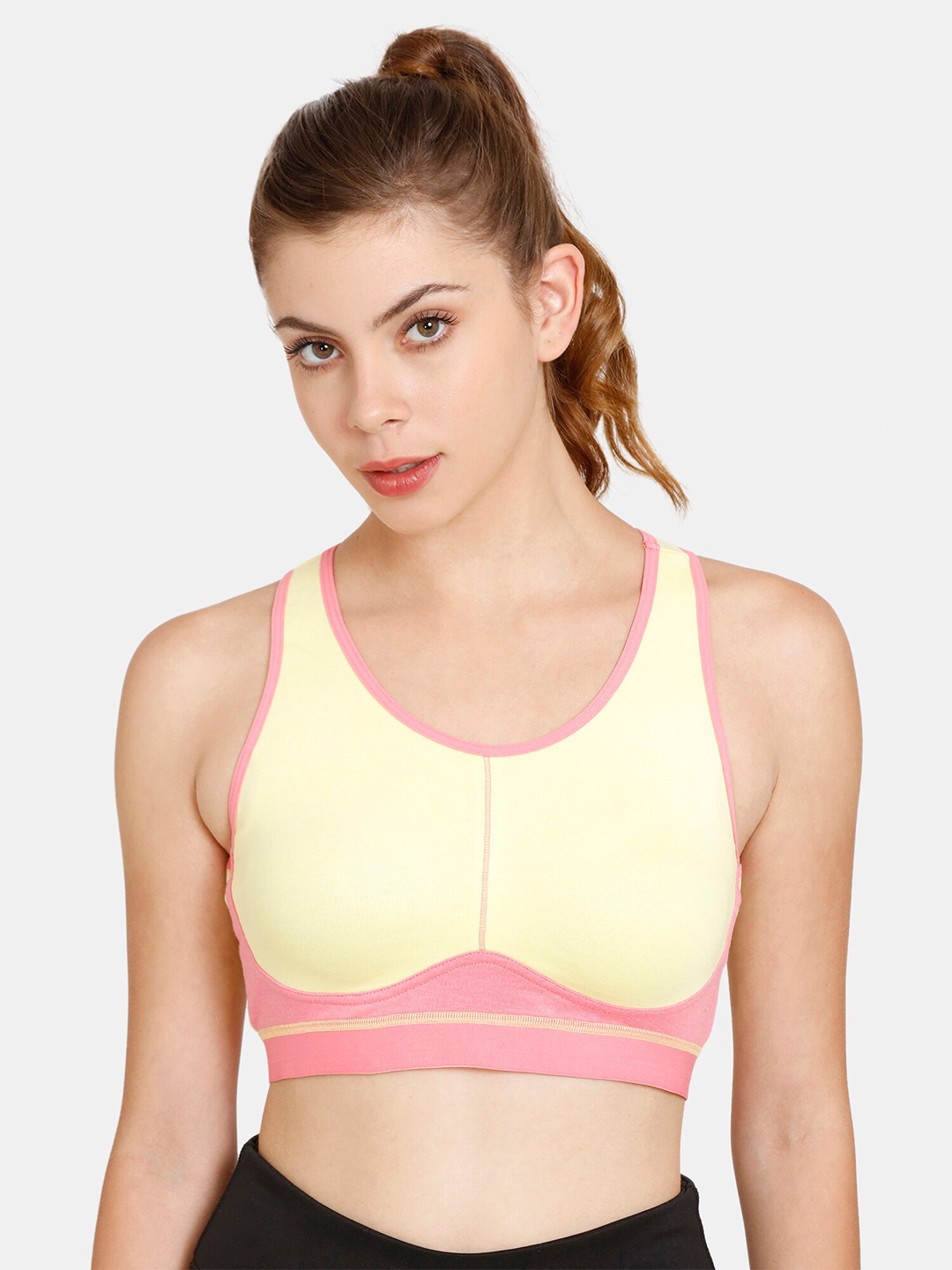 

Rosaline by Zivame Yellow & Pink Non Padded & Non Wired Workout Bra