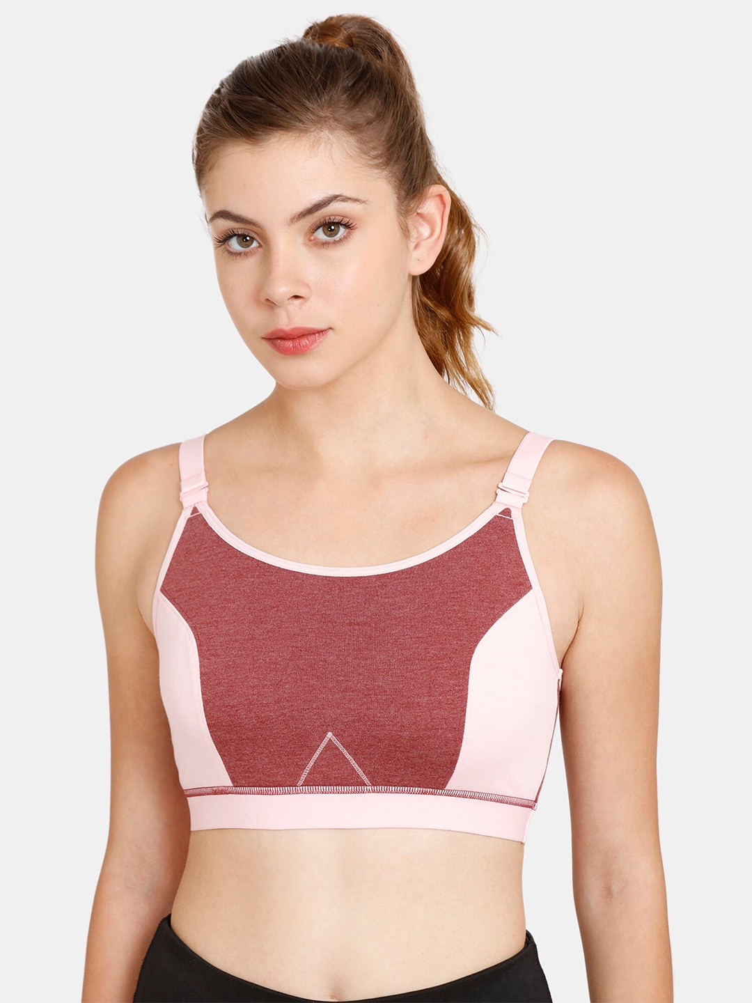 

Rosaline by Zivame Pink & Rust Non Padded & Non Wired Workout Bra