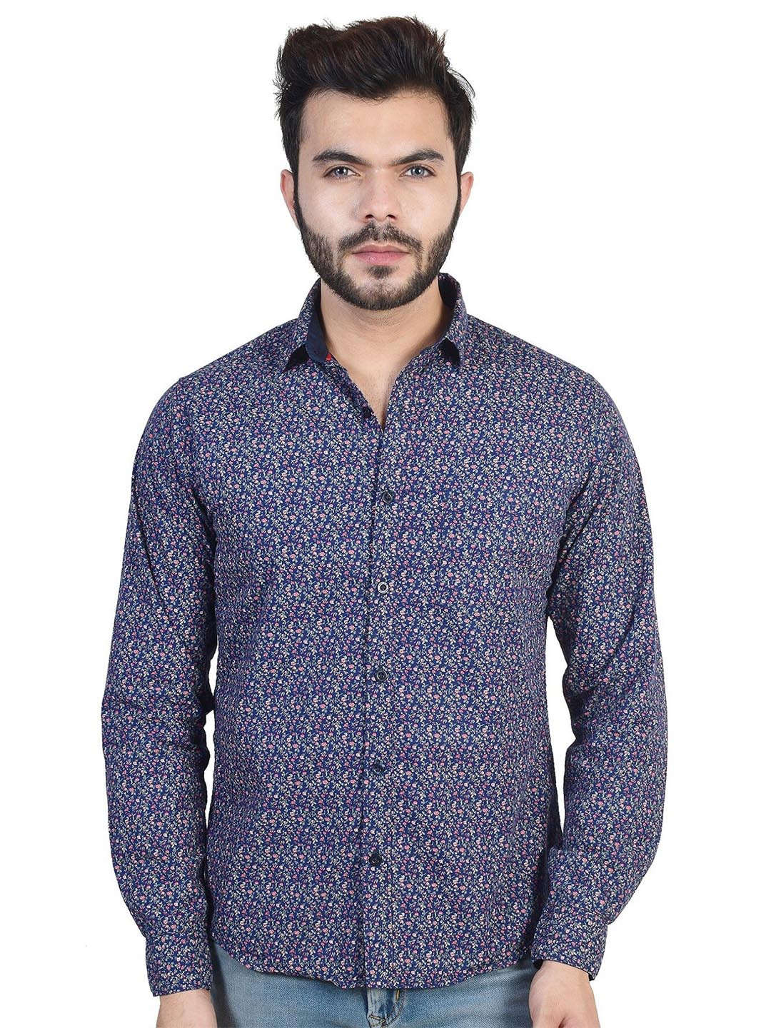 

VALEN CLUB Men Blue Slim Fit Printed Pure Cotton Casual Shirt