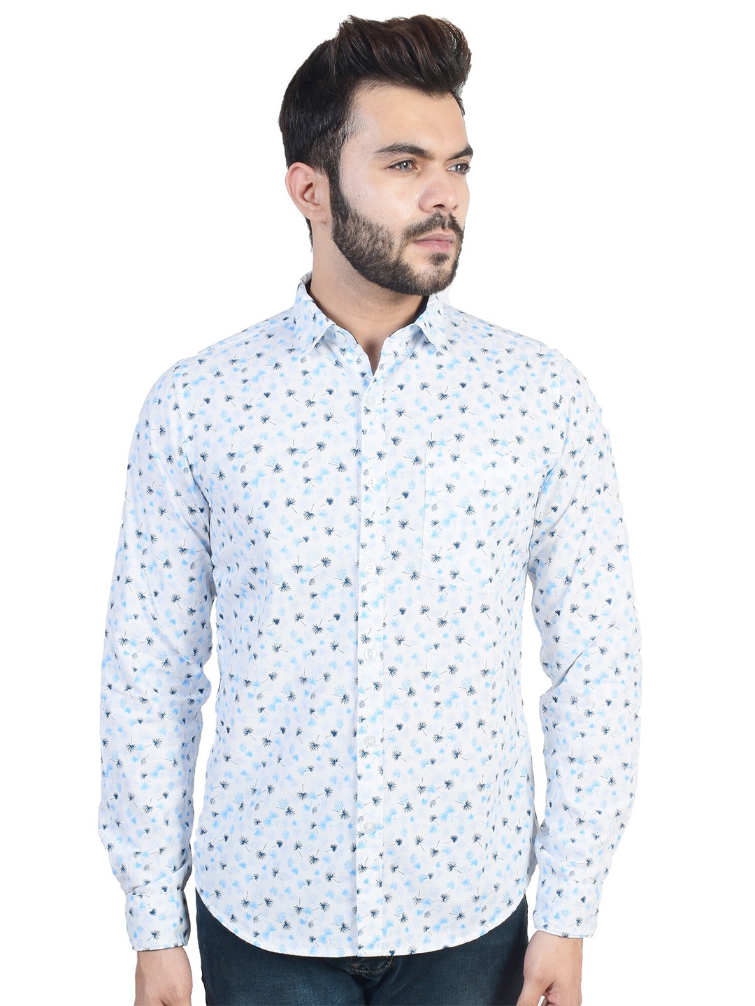 

VALEN CLUB Men White Slim Fit Printed Pure Cotton Casual Shirt