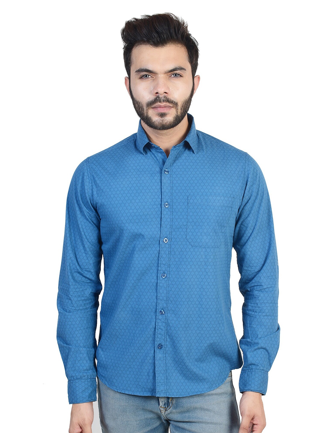 

VALEN CLUB Men Blue Slim Fit Pure Cotton Casual Shirt