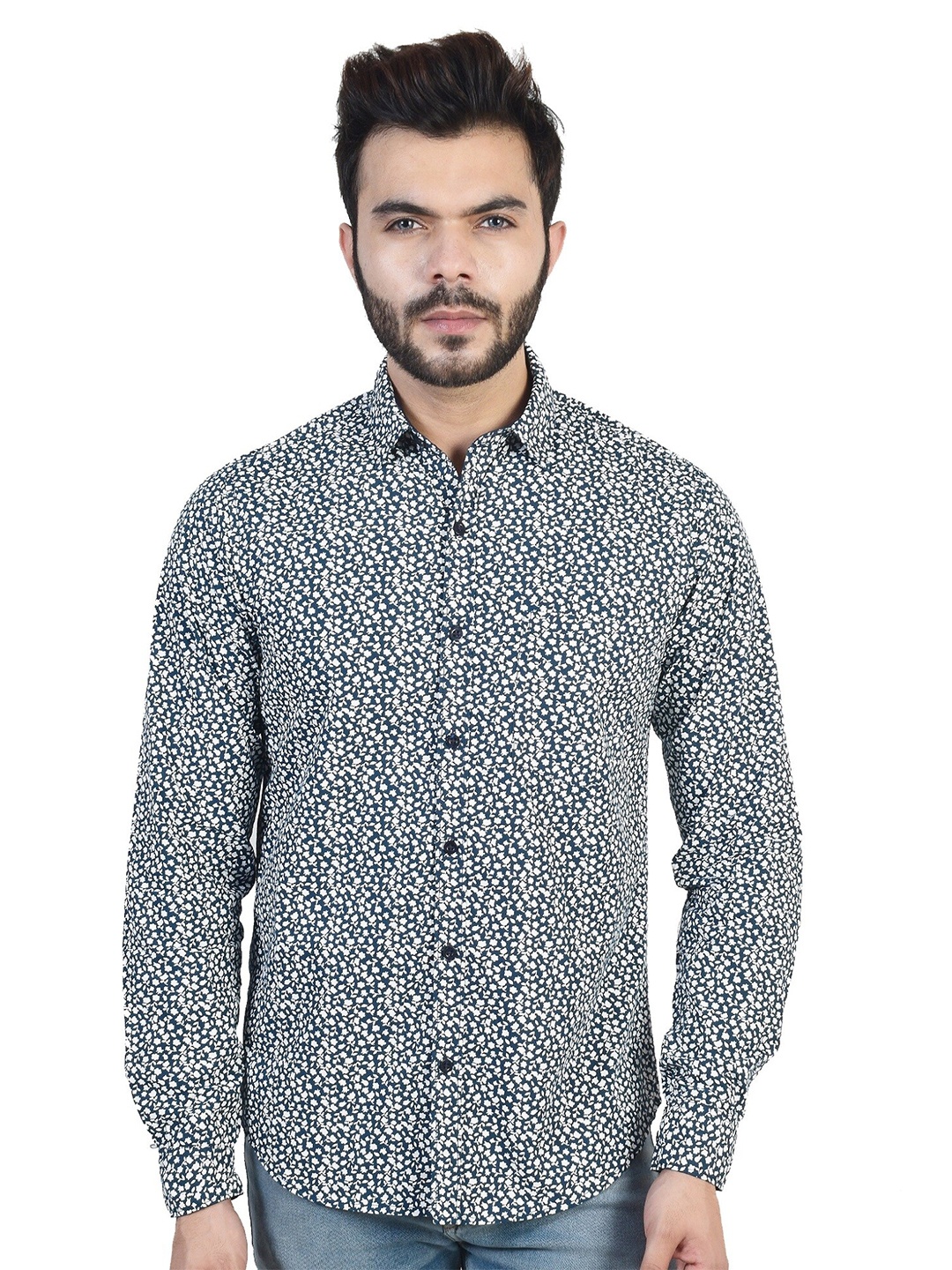 

VALEN CLUB Slim Fit Printed Pure Cotton Casual Shirt, Blue