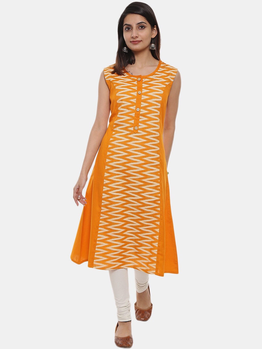 

V-Mart Women Mustard Yellow Geometric Printed Cotton Kurta