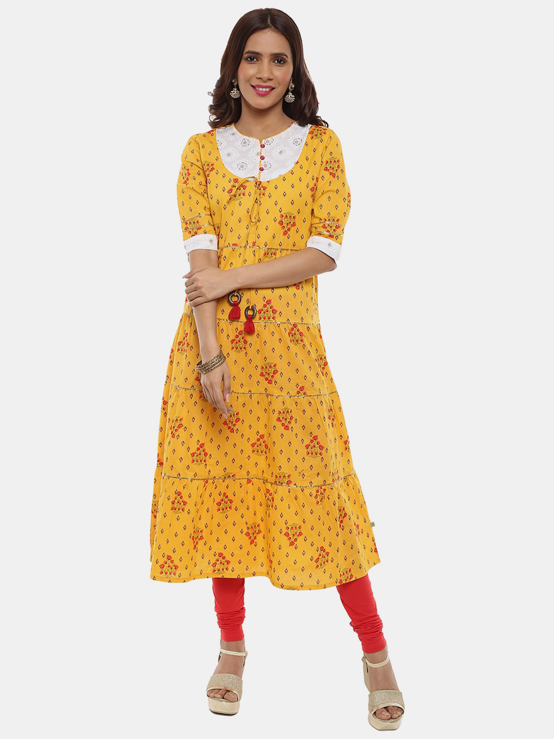 

V-Mart Women Yellow Floral Printed Cotton Kurta