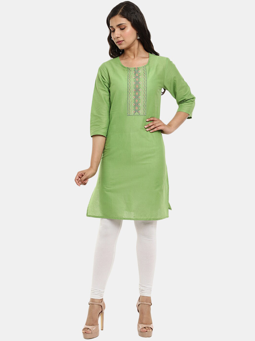 

V-Mart Ethnic Motifs Embroidered A-Line Regular Kurta, Green