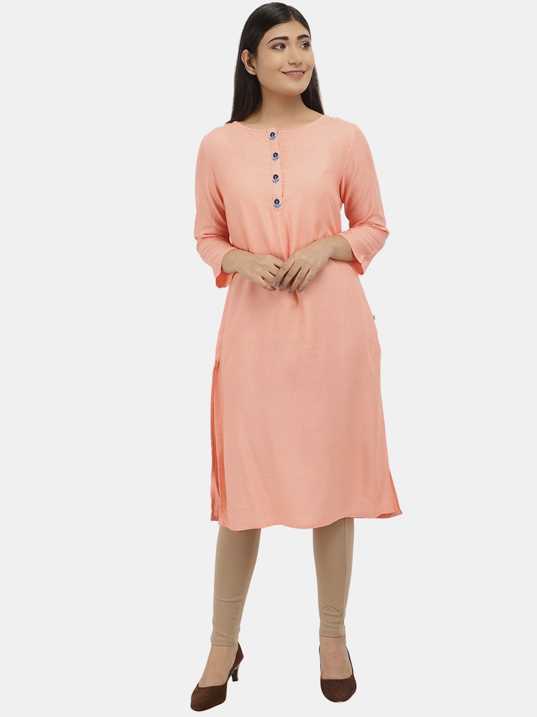 

V-Mart A-Line Regular Round Neck Cotton Kurta, Peach