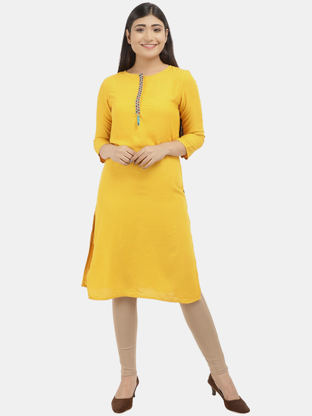 

V-Mart Women Mustard Yellow A-Line Kurta