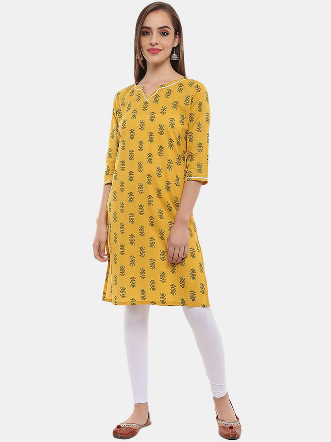 

V-Mart Ethnic Motif Printed A-Line Regular Kurta, Mustard