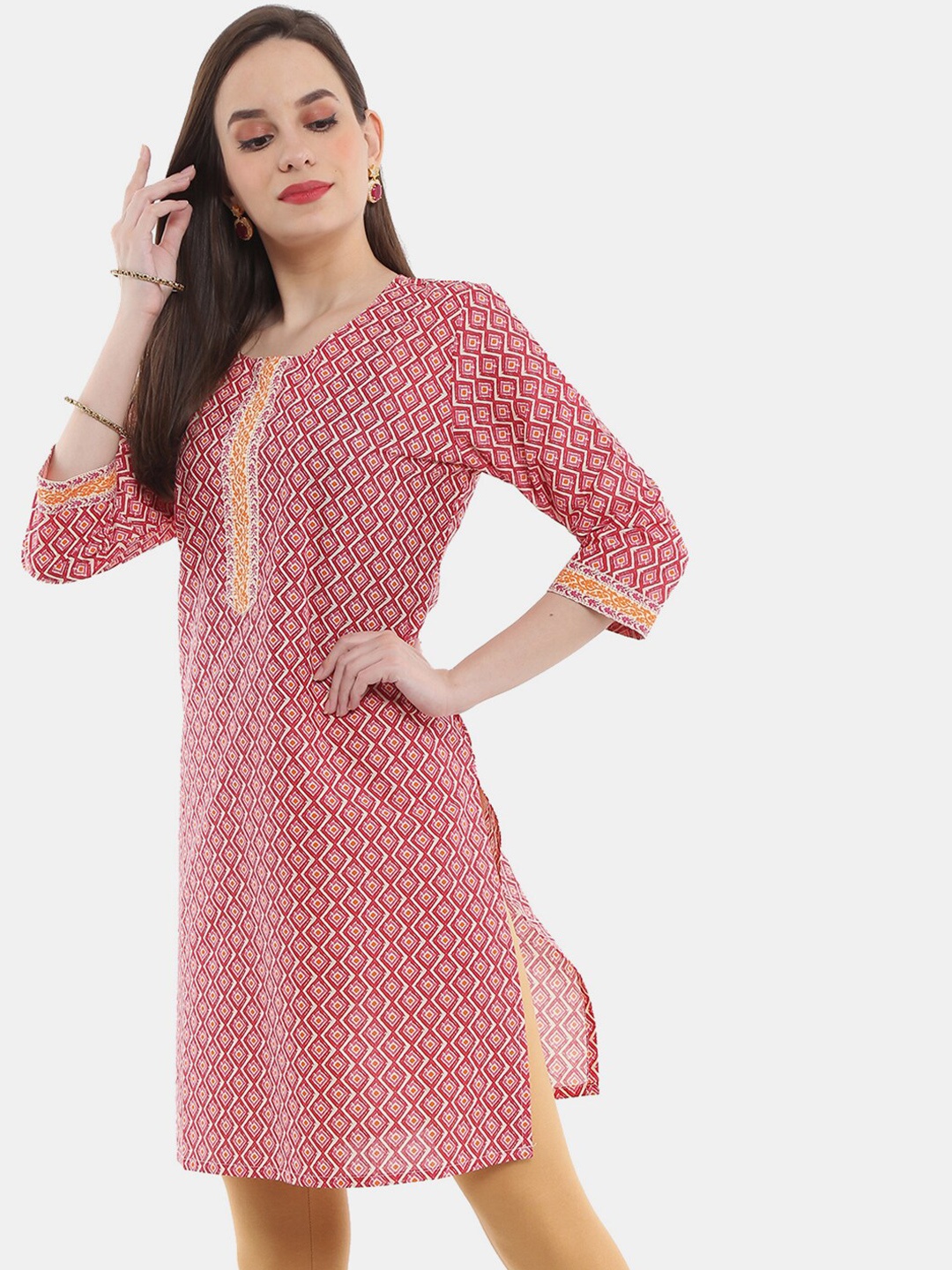 

V-Mart Geometric Printed A-Line Cotton Kurta, Maroon