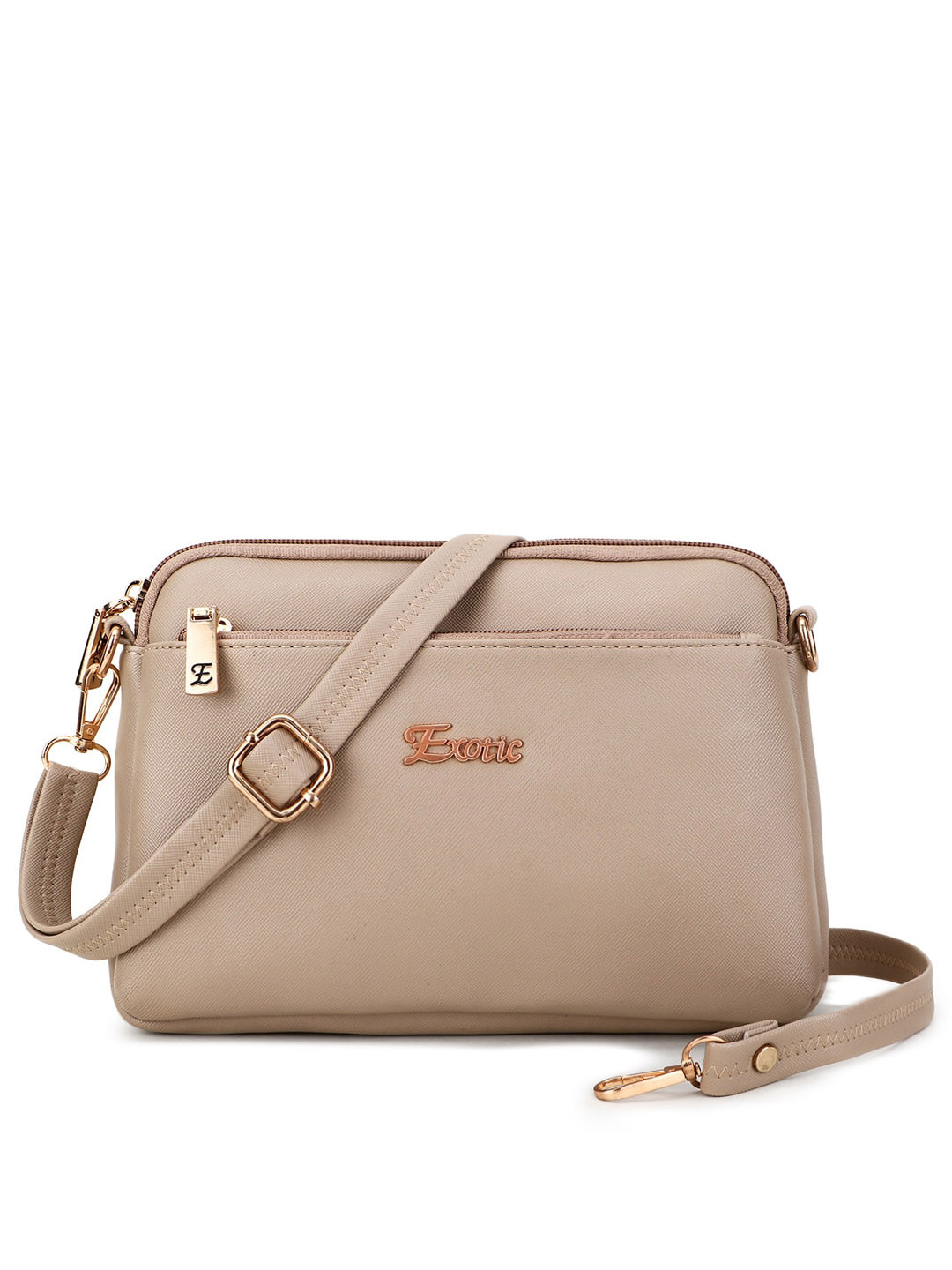 

Exotic Cream-Coloured PU Structured Sling Bag with Tasselled