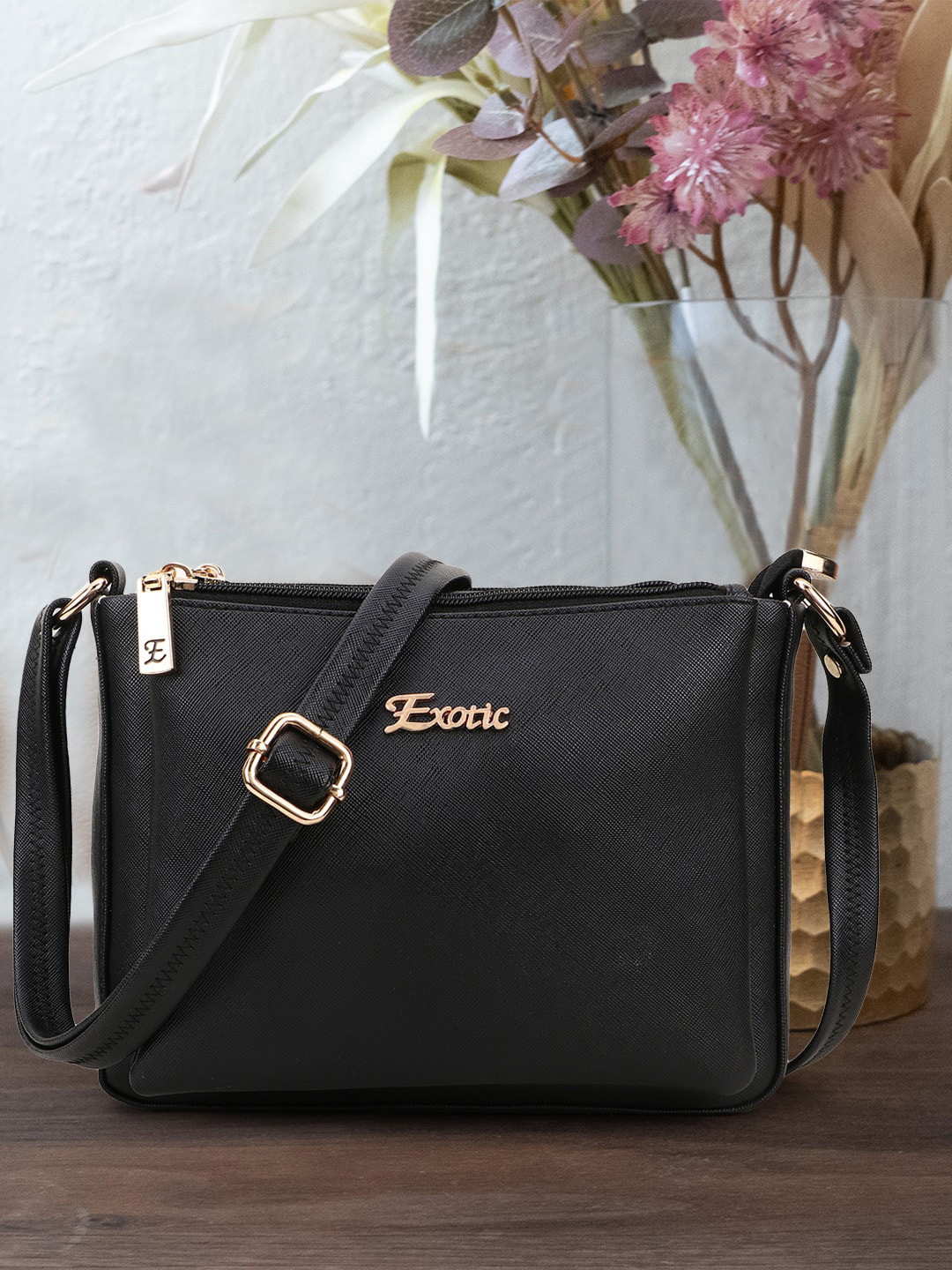 

Exotic Black Structured Sling Bag