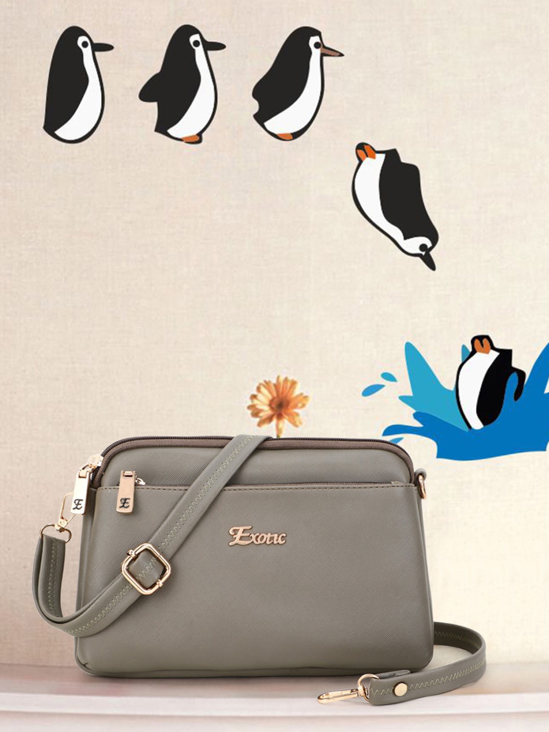 

Exotic Grey Structured Sling Bag