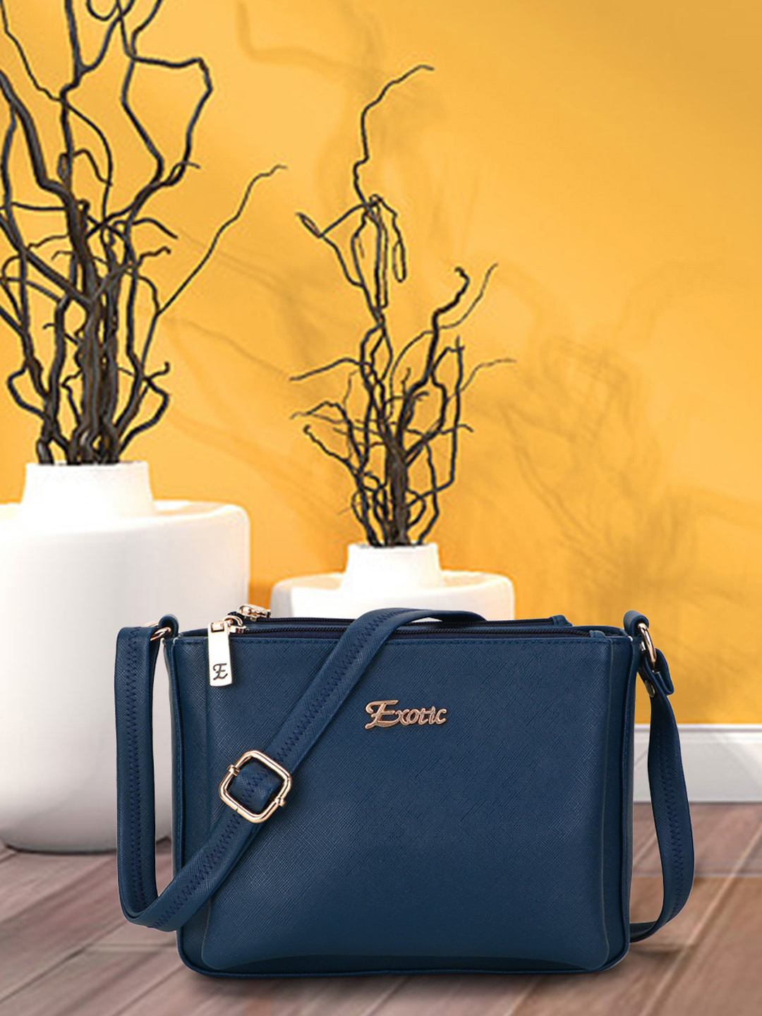 

Exotic Women Navy Blue PU Structured Sling Bag