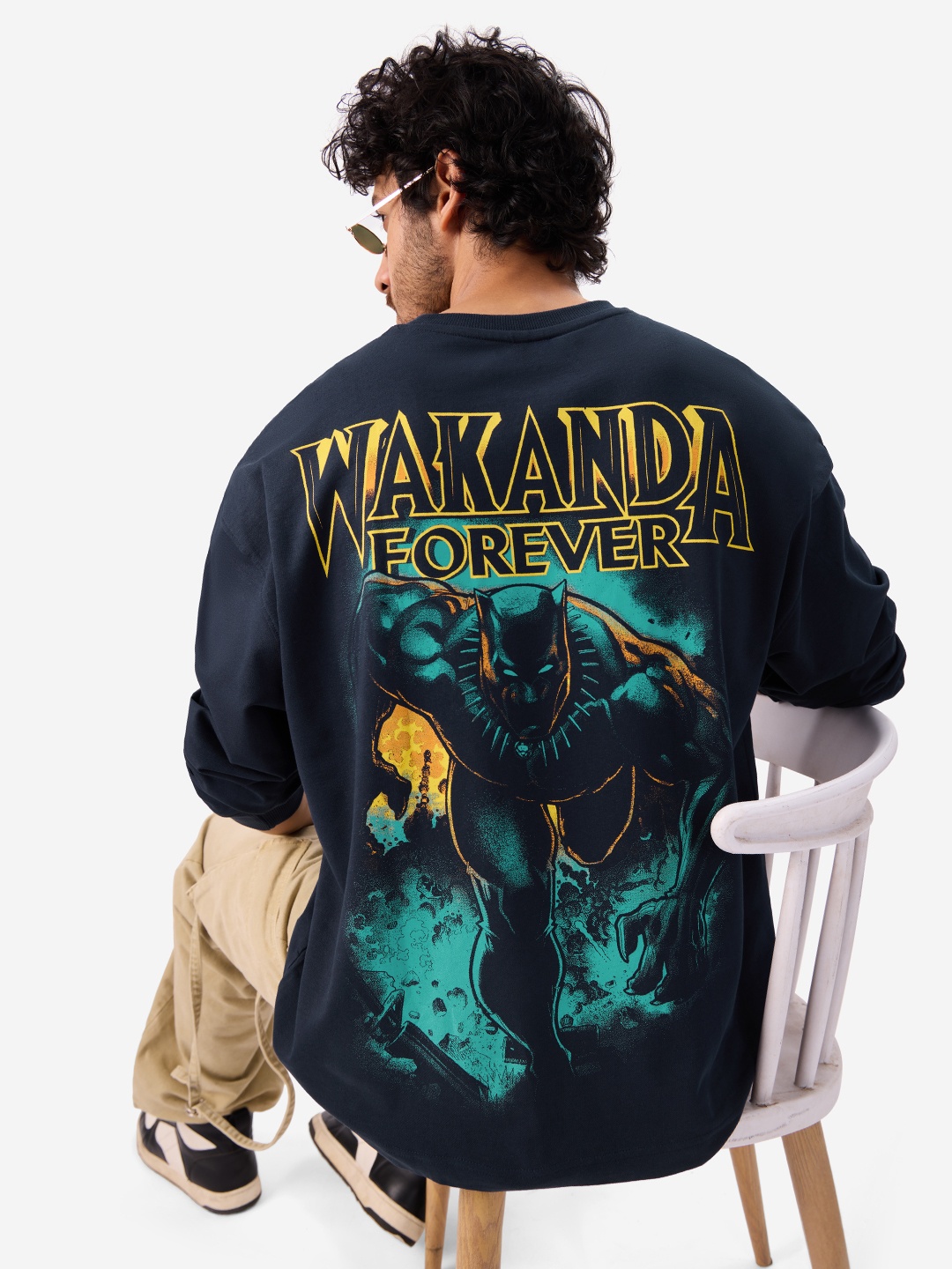 

The Souled Store Men Navy Blue Cotton Oversized T-Shirt