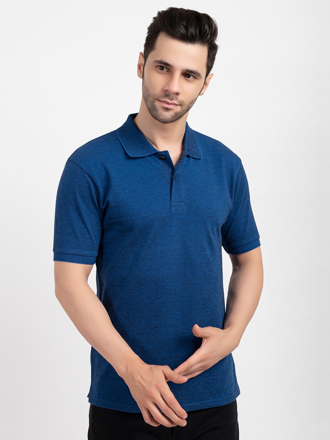 

Oakmans Men Navy Blue Cotton Polo Collar T-shirt