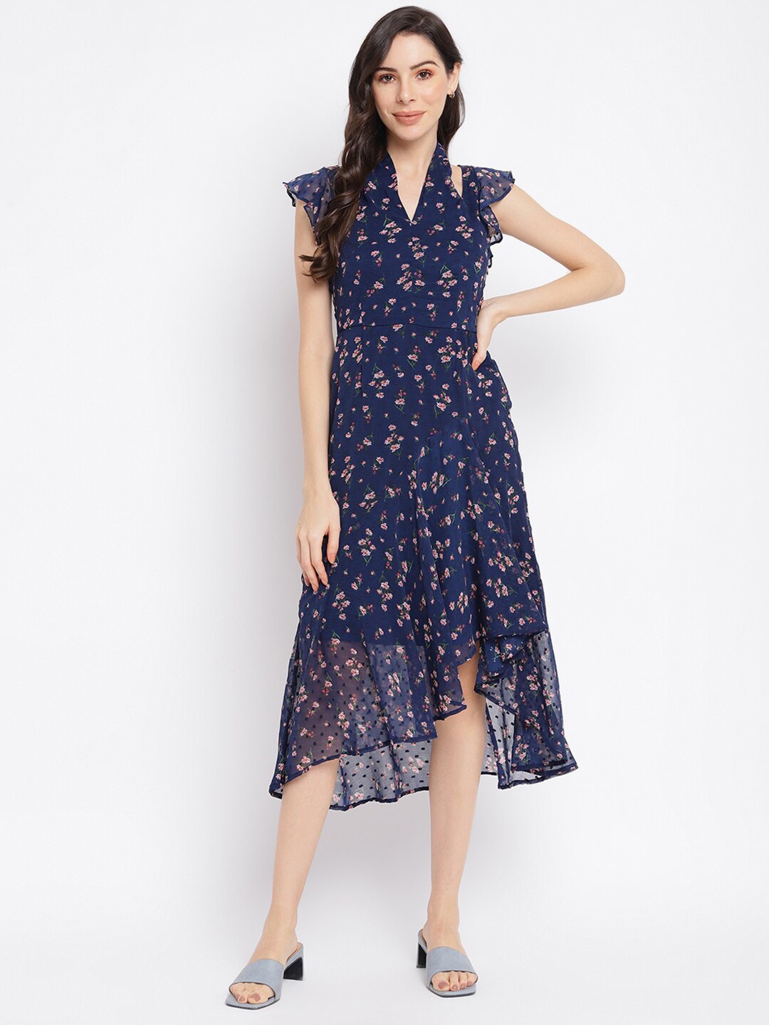 

Latin Quarters Blue Floral A-Line Midi Dress