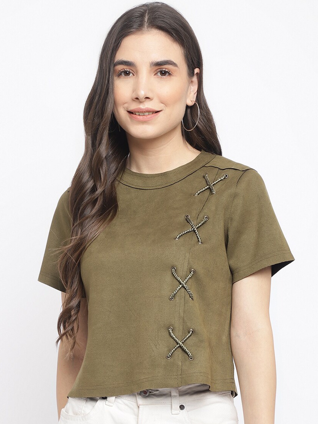 

Latin Quarters Green Crop Half Sleeve Top