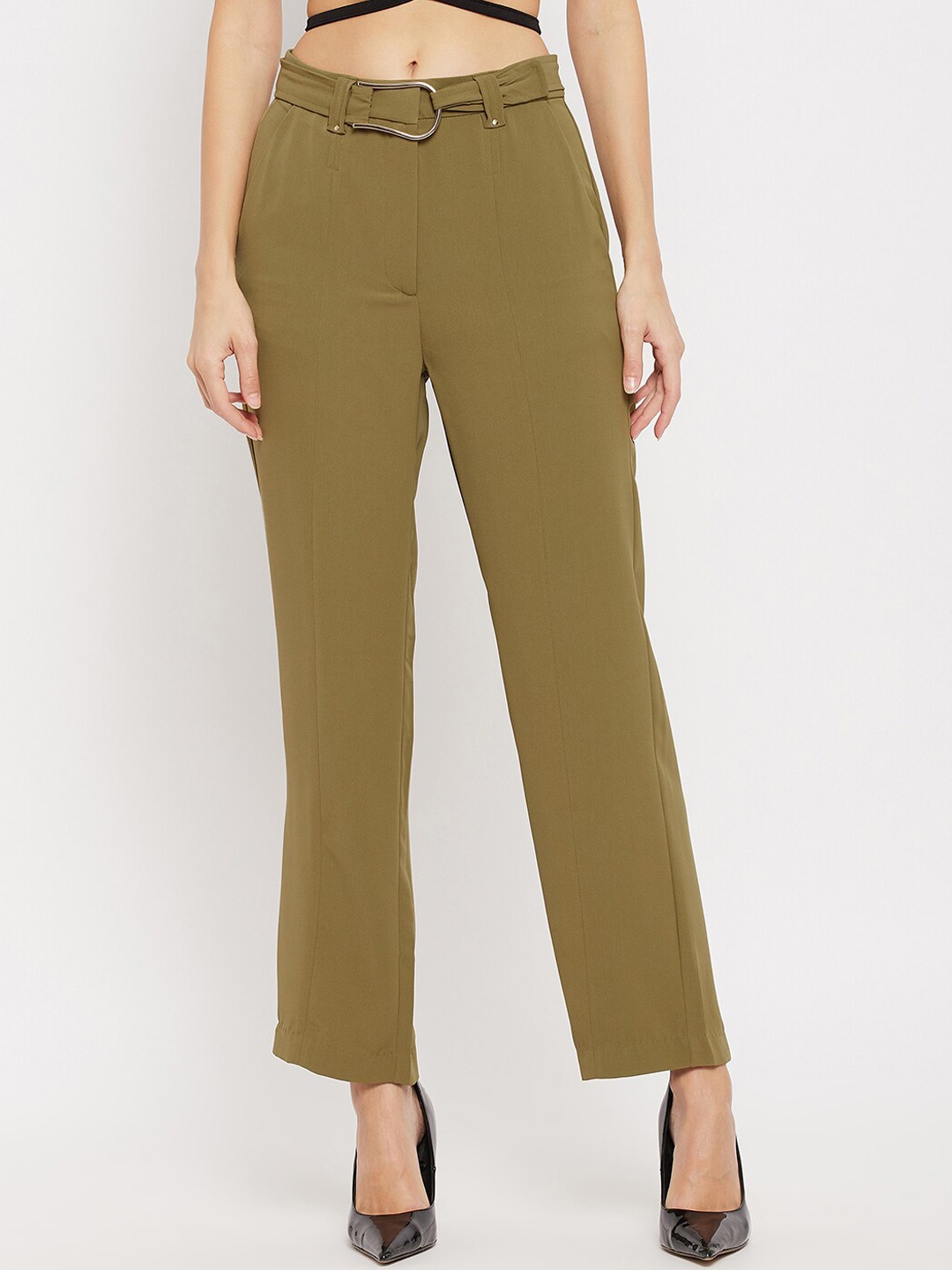 

Madame Women Olive Green Parallel Trouser