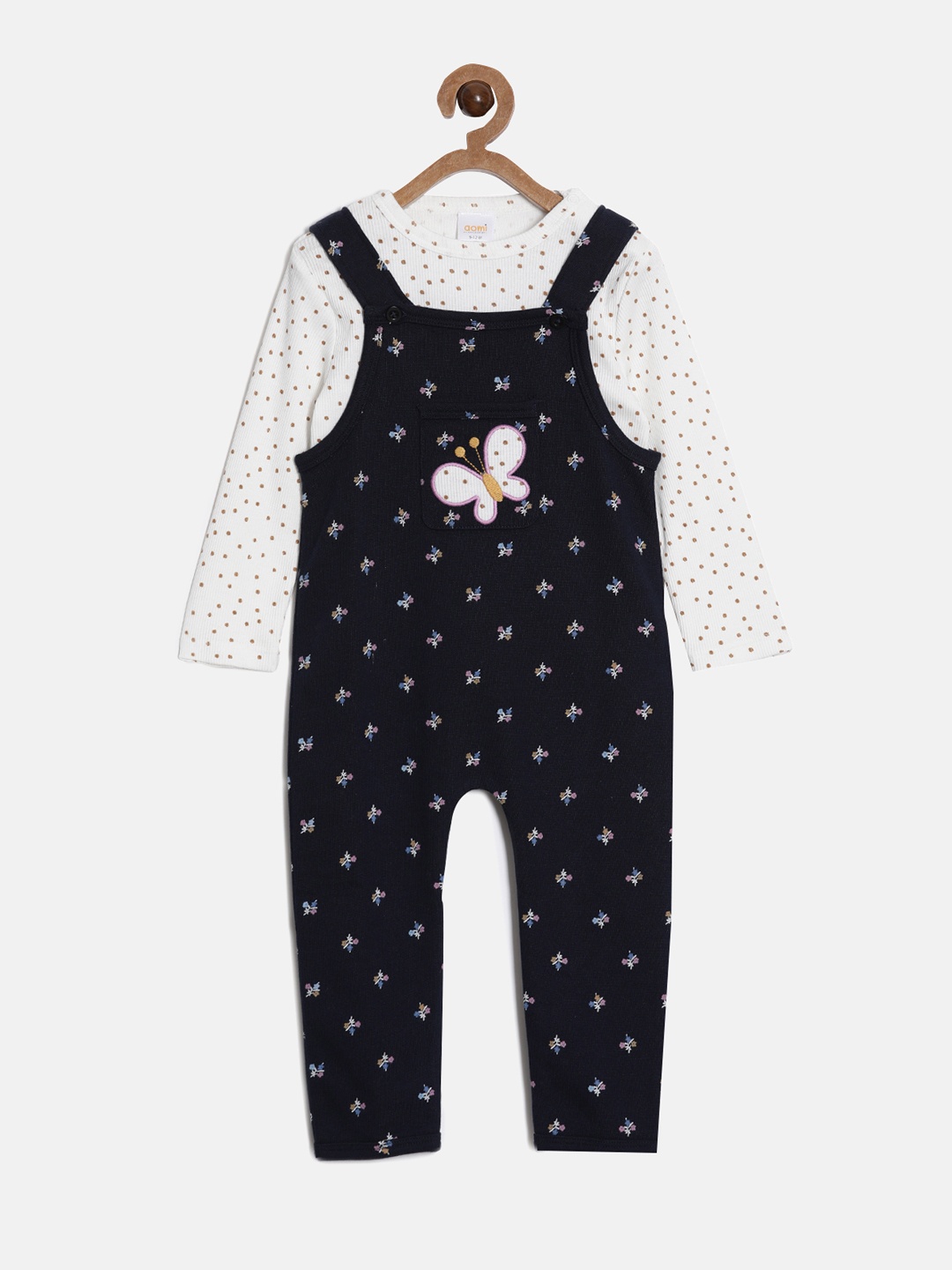 

Aomi Infant Black & White Printed Straight-Fit Cotton Dungarees, Navy blue