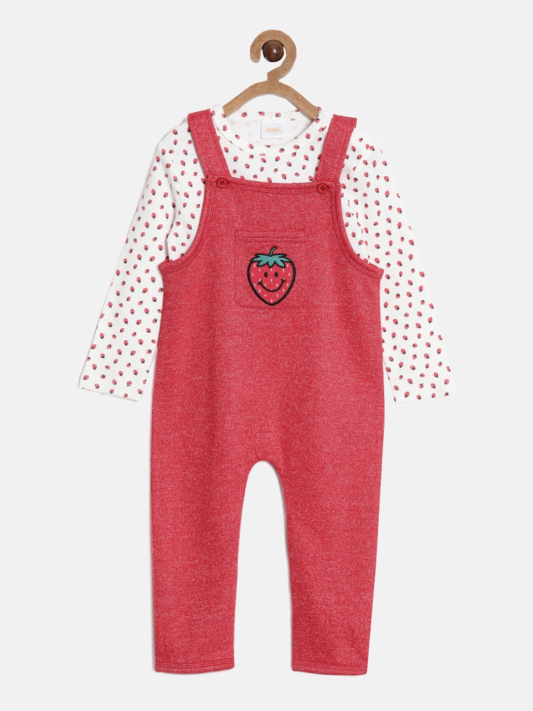 

Aomi Infant Red & White Printed Straight-Fit Cotton Dungarees