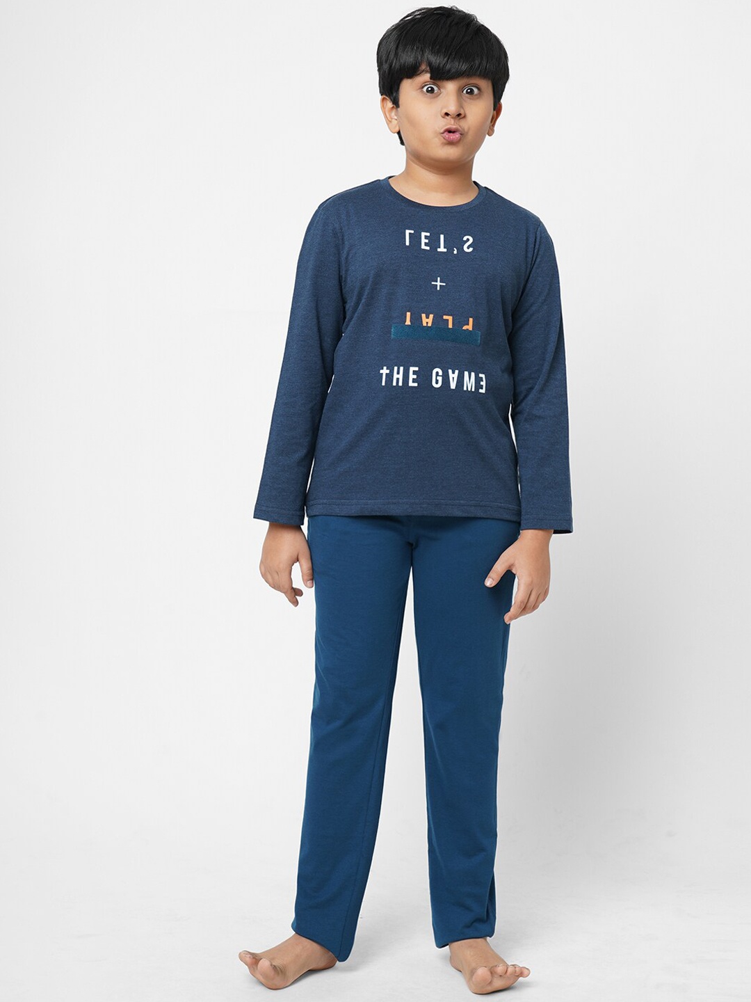 

Sweet Dreams Boys Navy Blue & White Printed Night suit