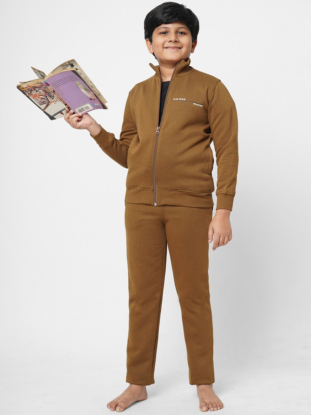 

Sweet Dreams Boys Brown Mock Collar Night suit
