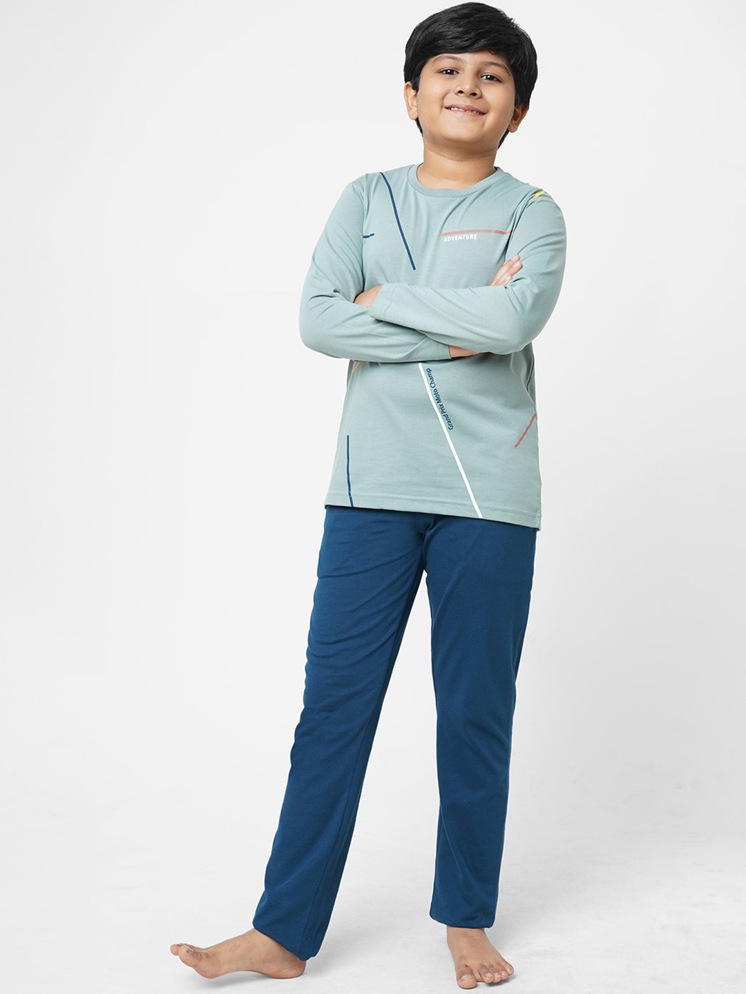 

Sweet Dreams Boys Sea Green & Navy Blue Printed Night suit