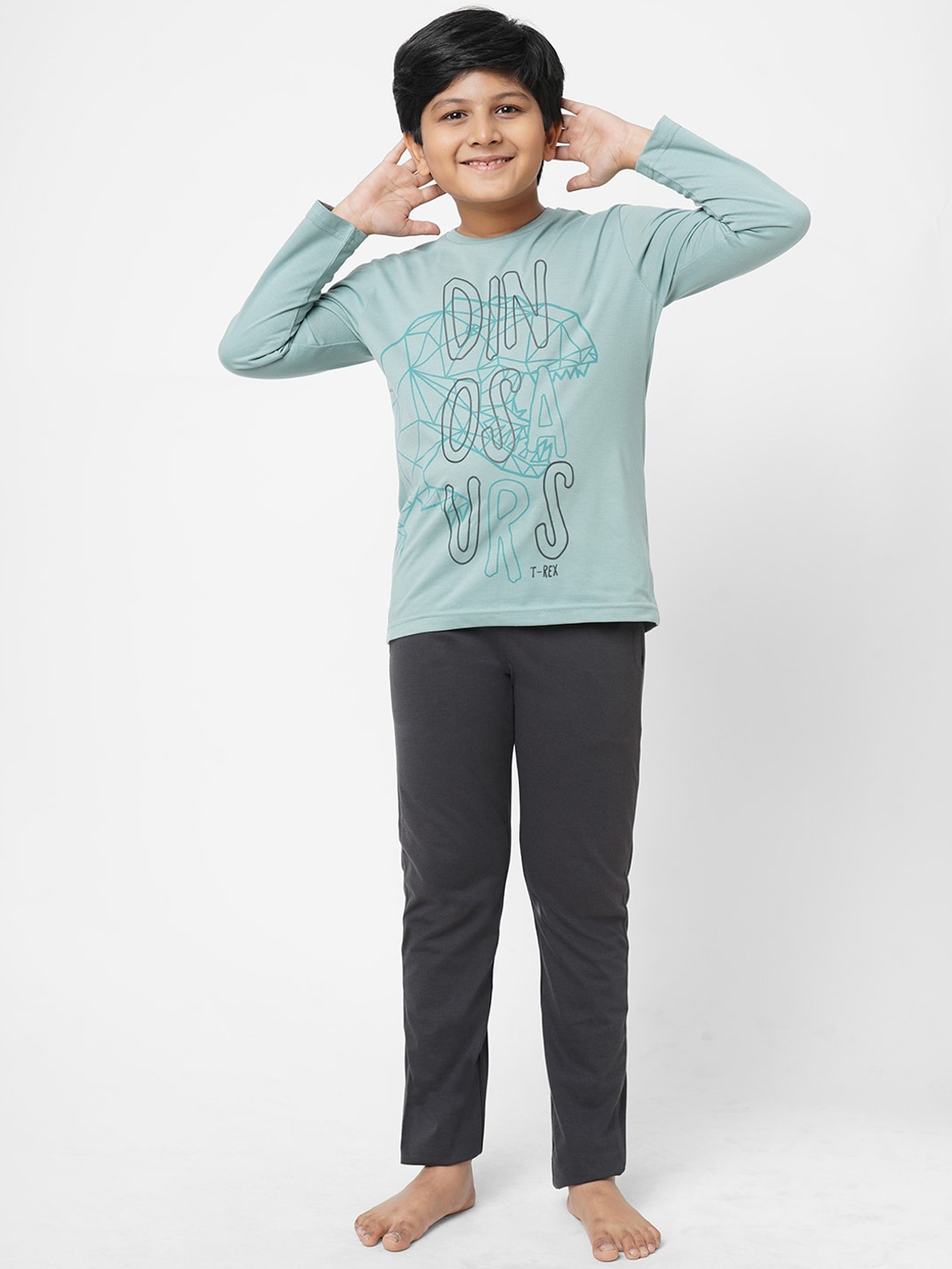 

Sweet Dreams Boys Green & Grey Printed Night suit