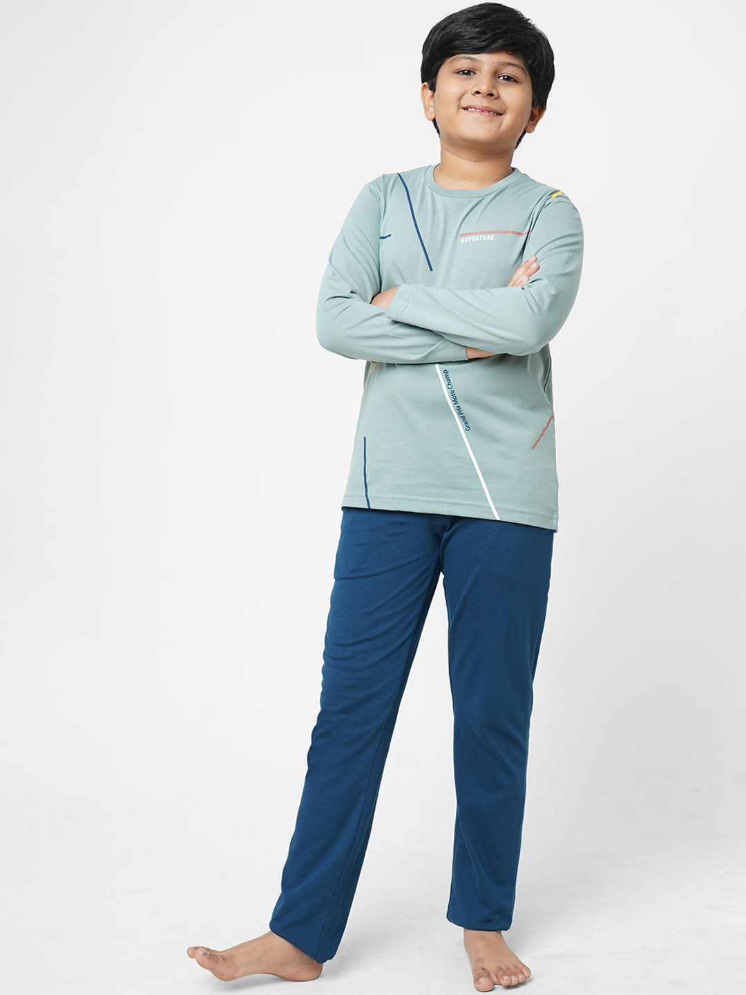 

Sweet Dreams Boys Green & Blue Printed Night suit