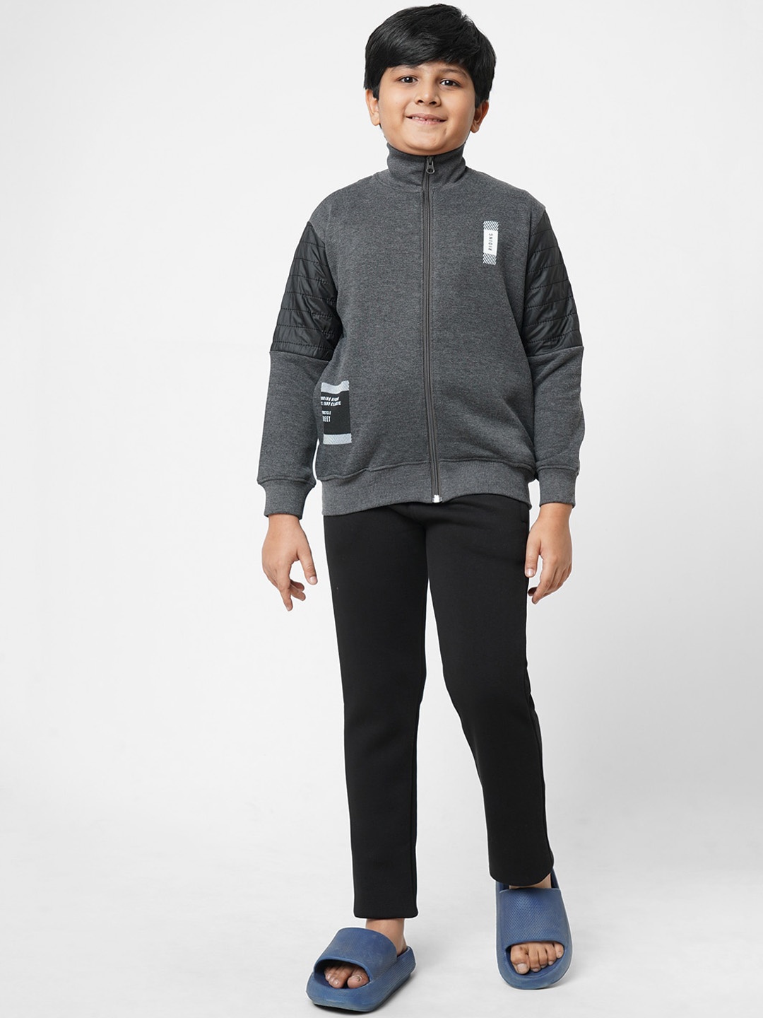 

Sweet Dreams Boys Charcoal Grey & Black Printed Fleece Tracksuits