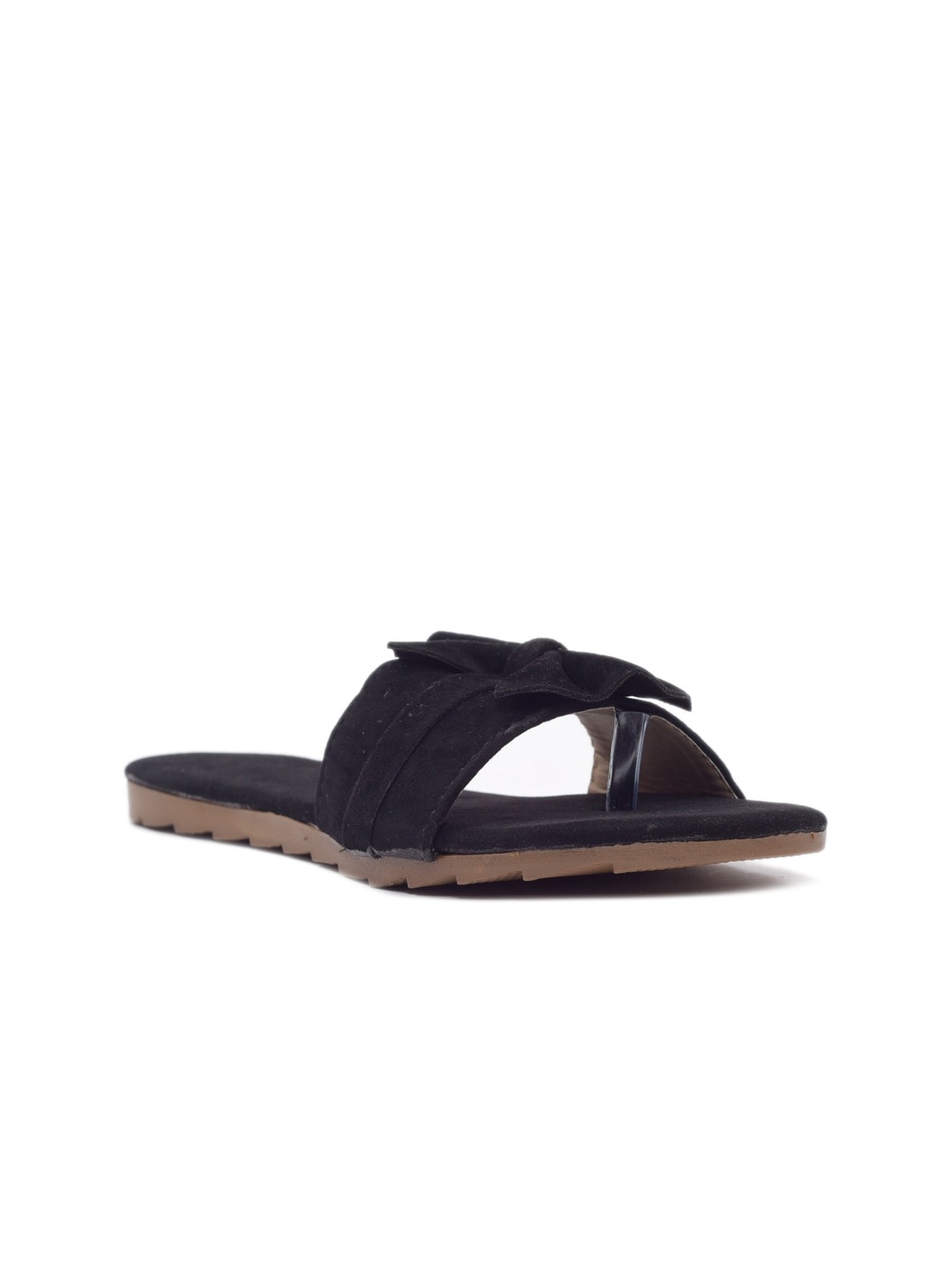 

Apratim Women Black Embellished Open Toe Flats with Bows