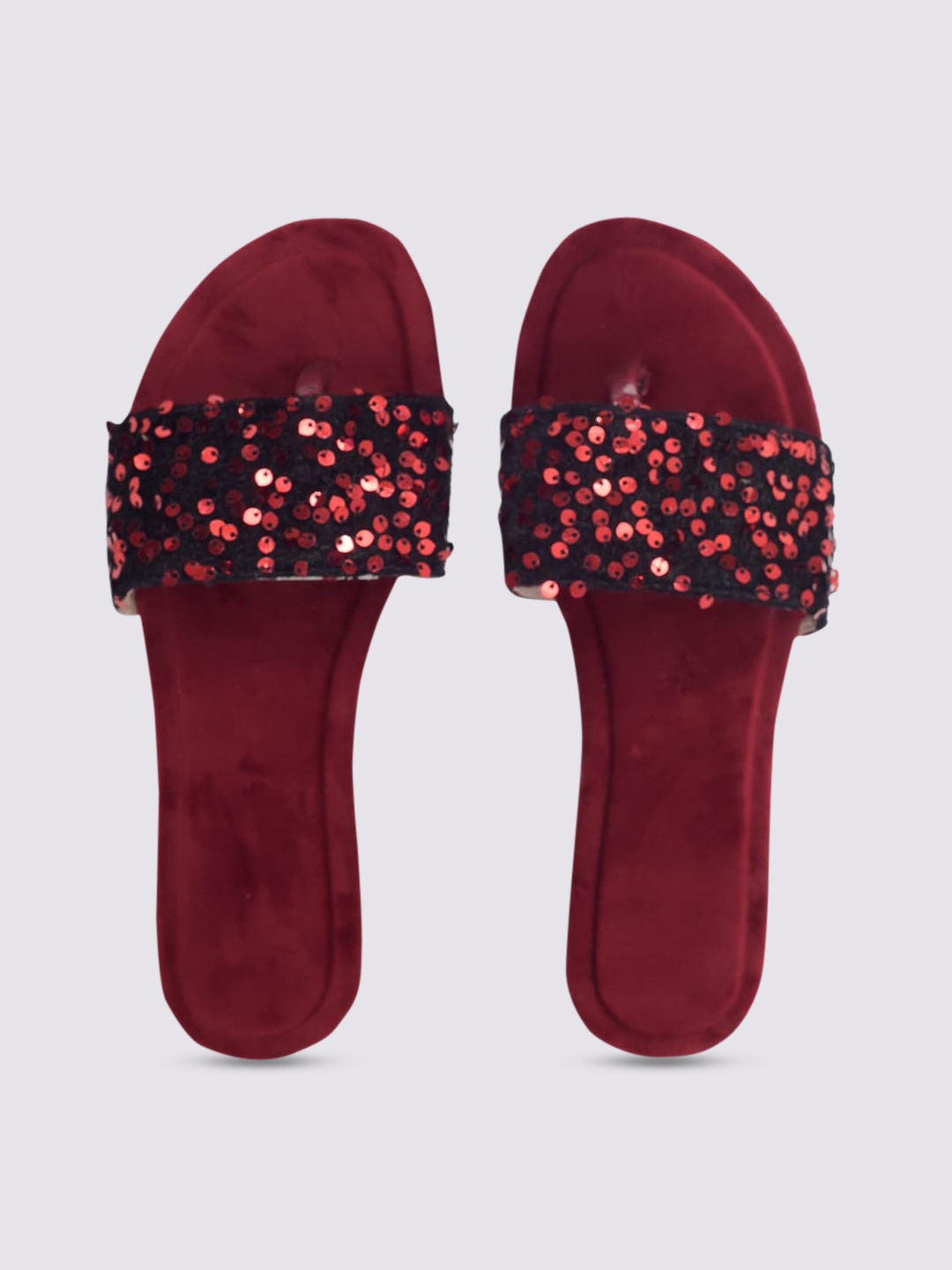 

Apratim Women Red Embellished Open Toe Flats