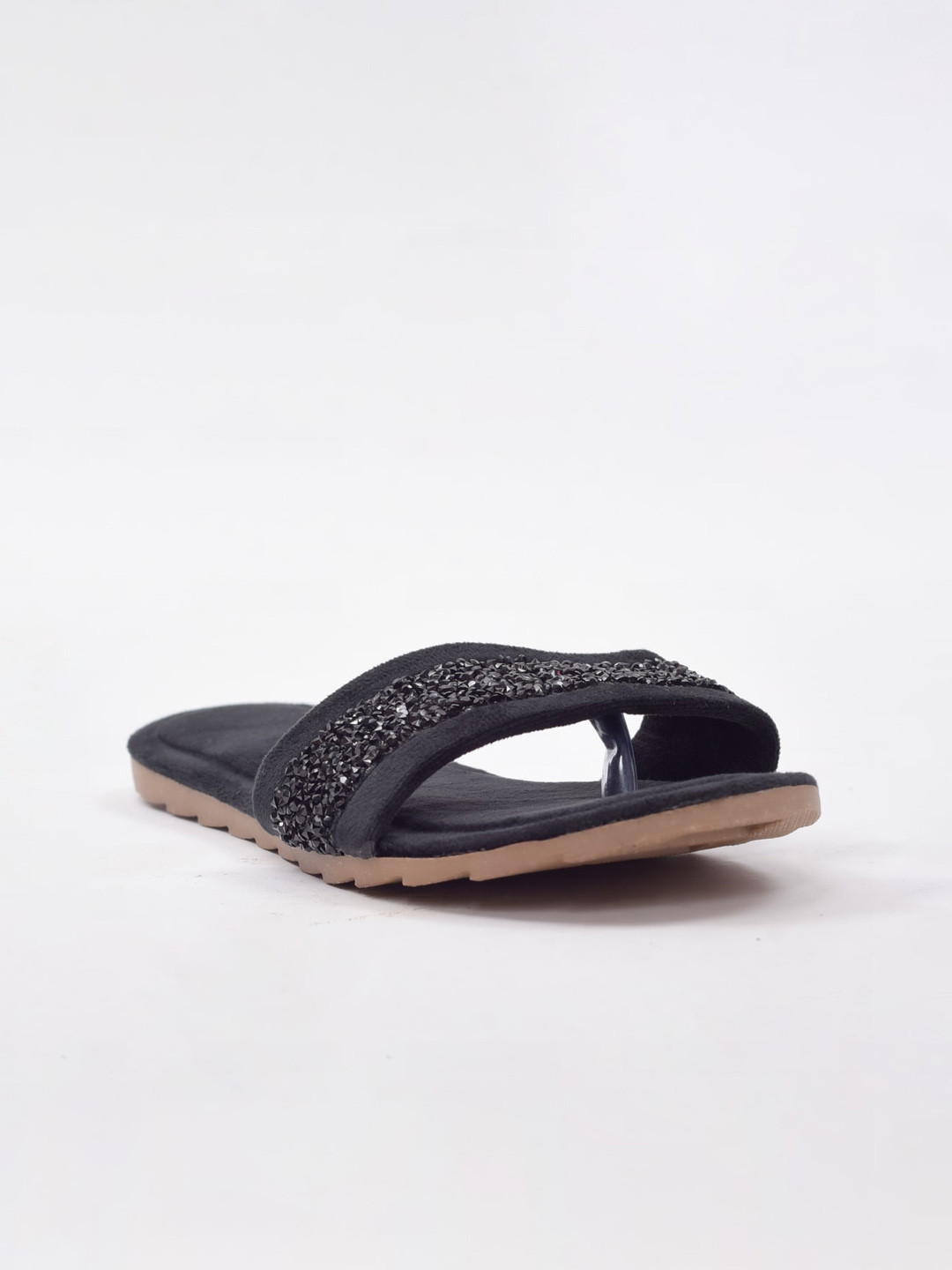 

Apratim Women Black Embellished Open Toe Flats