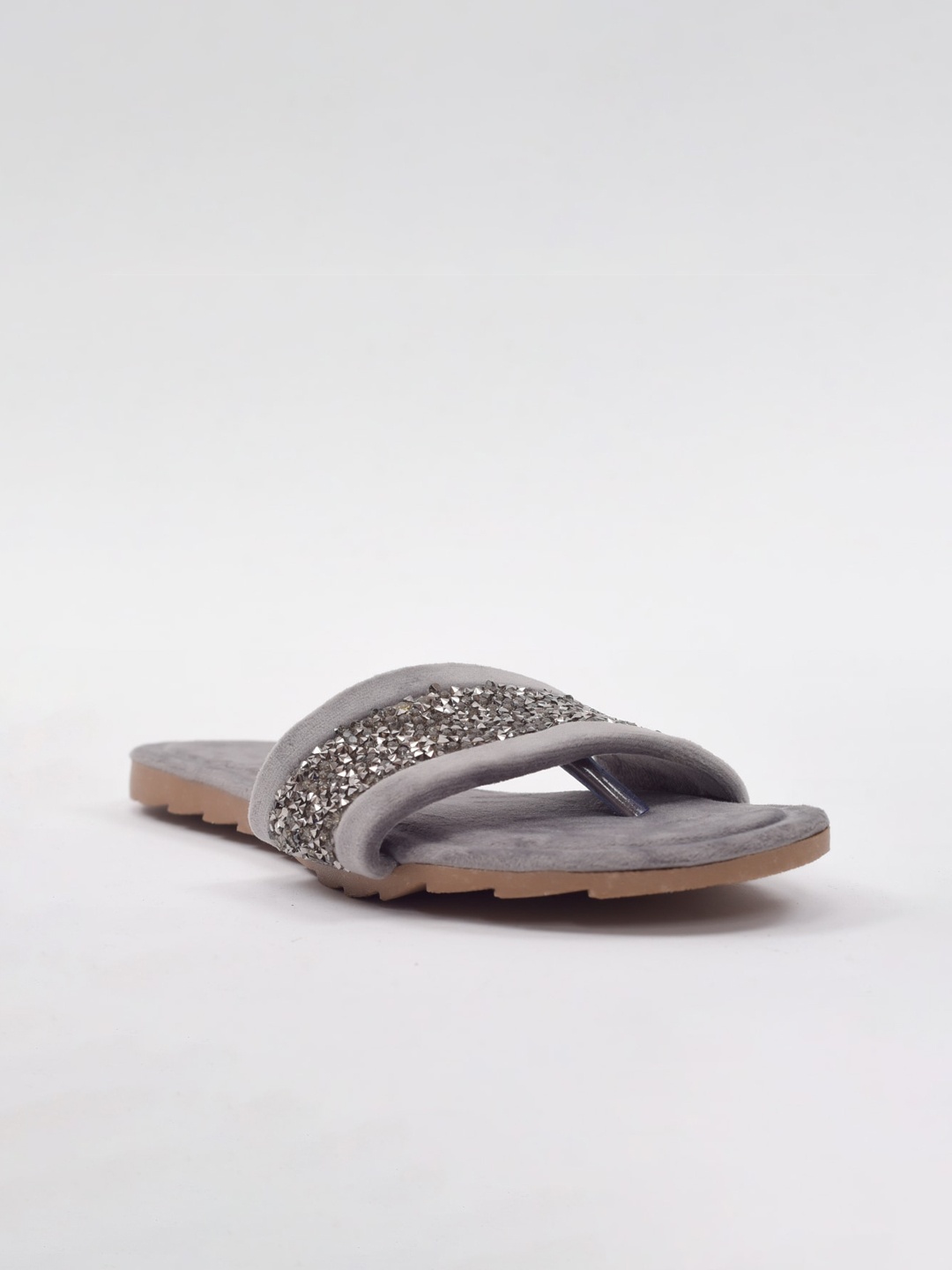 

Apratim Women Grey Embellished Party Open Toe Flats