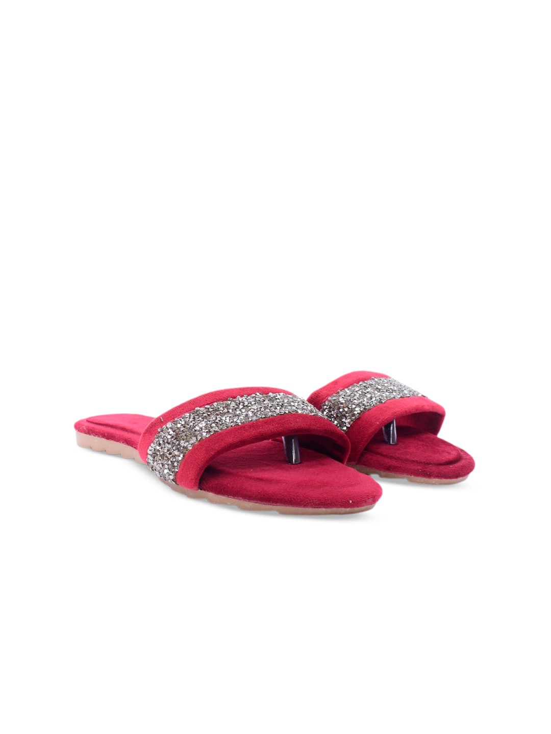 

Apratim Women Red Embellished Open Toe Flats