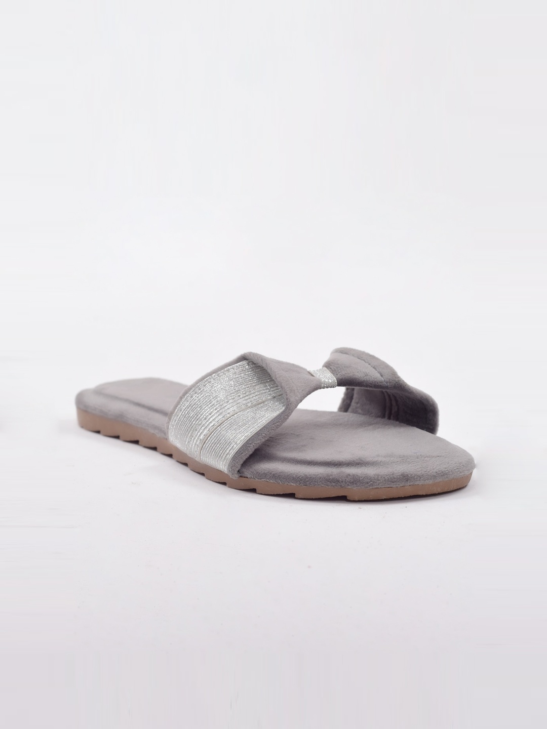 

Apratim Women Grey Embellished Open Toe Flats with Bows