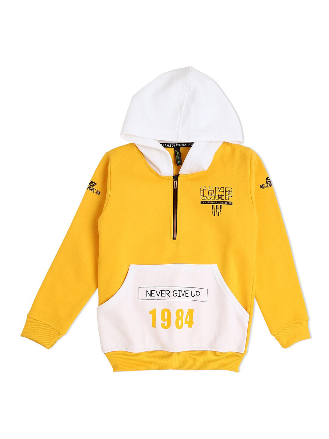 

earth conscious Boys Yellow & White Colourblocked Hooded Fleece Sweatshirt