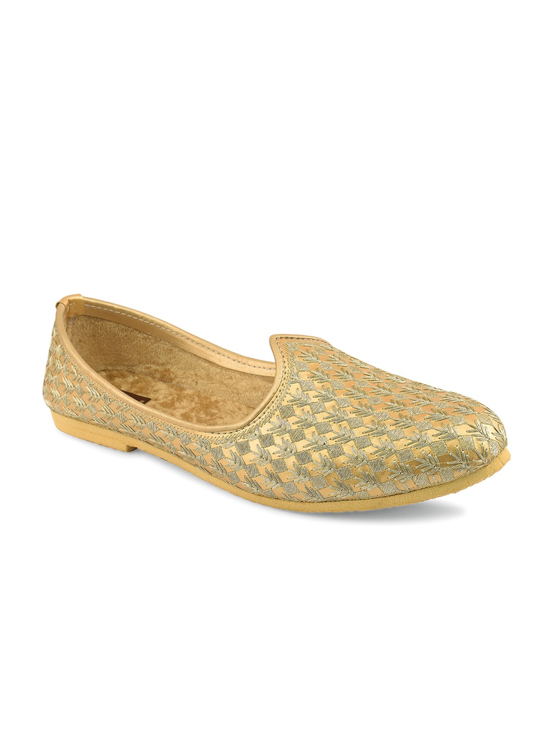 

DESI COLOUR Men Gold Embellished Synthetic Mojaris Flats