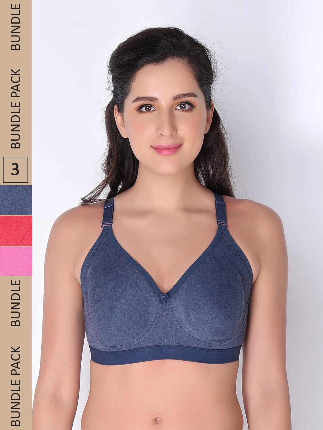 

Innocence Pack of 3 Non Padded Cotton Everyday Bra, Navy blue