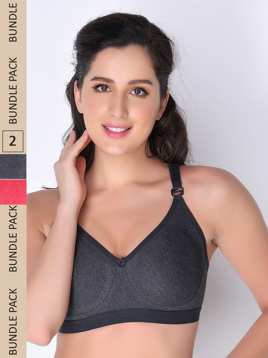 

Innocence Pack of 2 Grey & Red Non Padded Cotton Everyday Bra