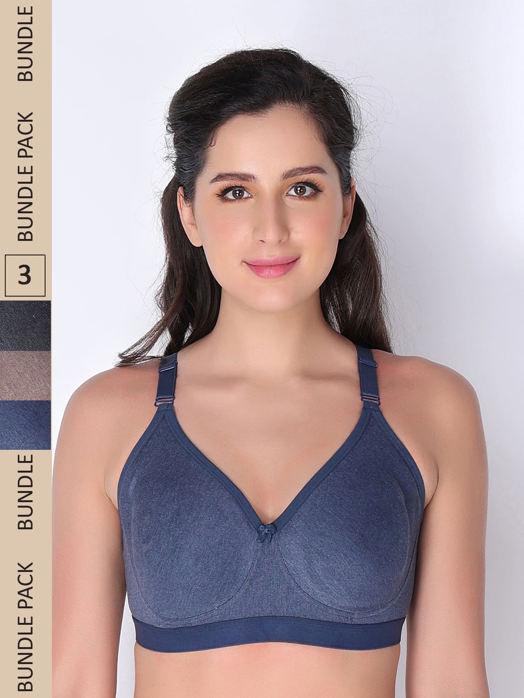 

Innocence Pack of 3 Non Padded Cotton Everyday Bra, Navy blue